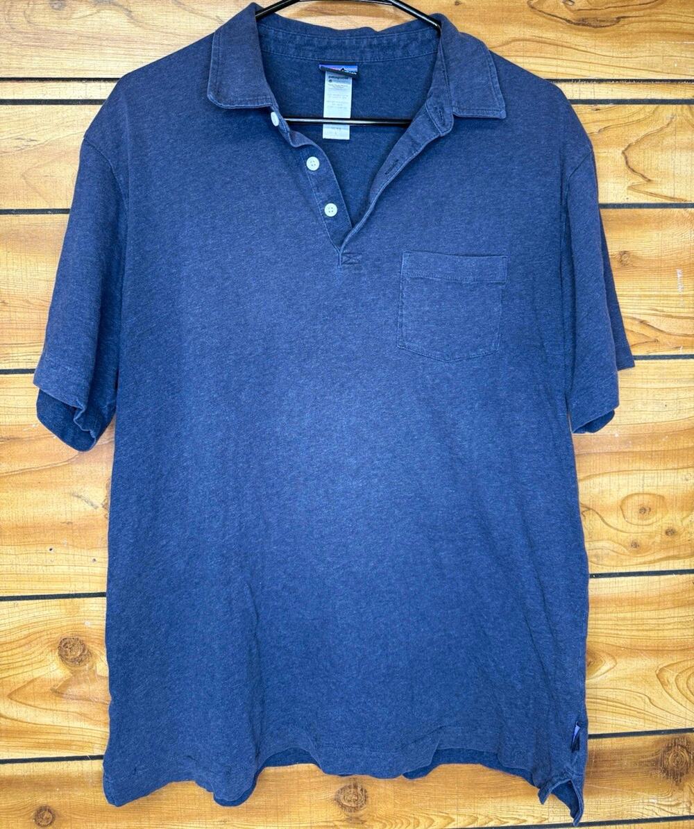 Patagonia Organic Cotton Navy Blue Short Sleeve Polo Shirt Mens L